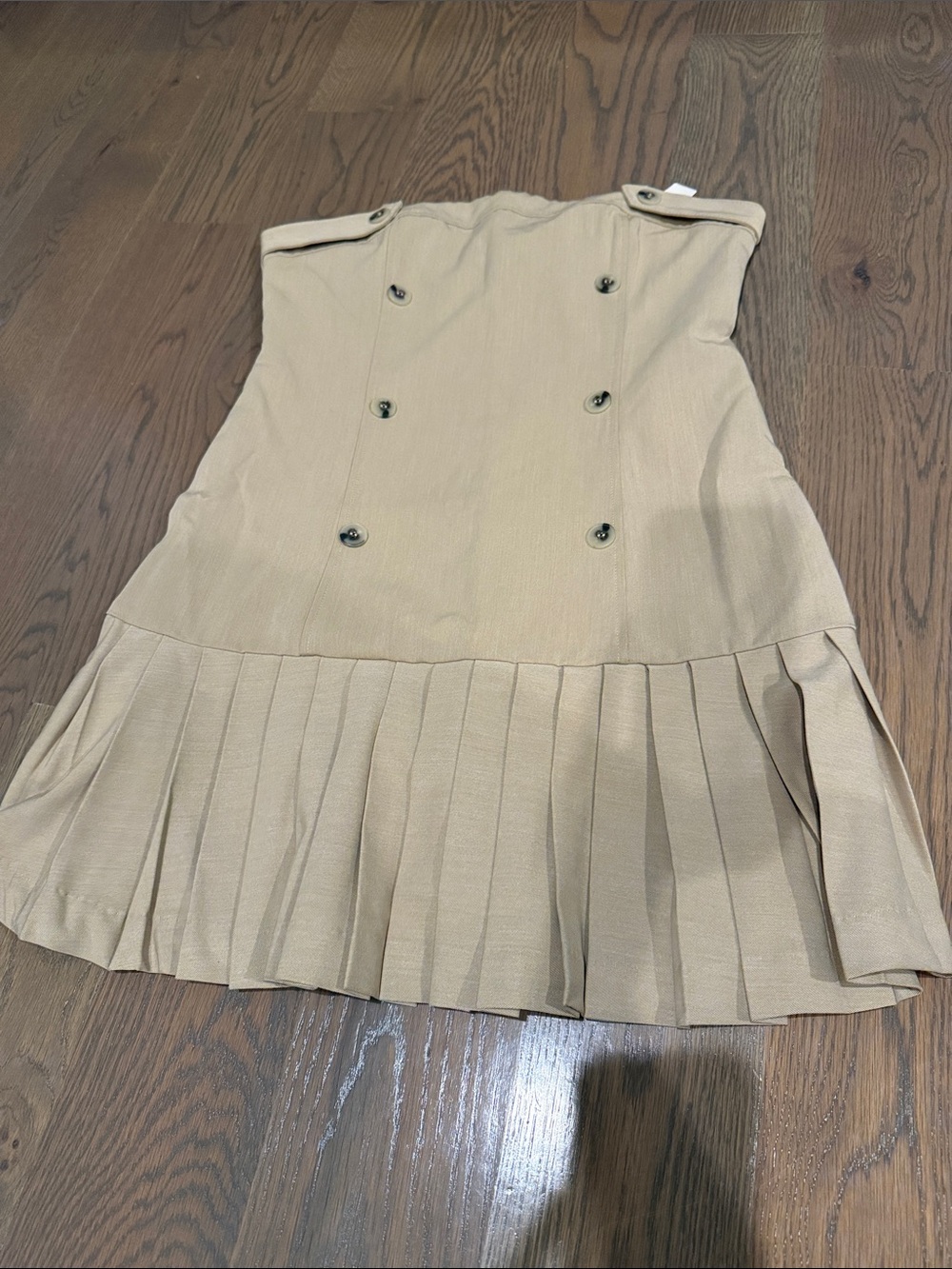 NWT Anthropologie Maeve Beige Strapless Pleated-Hem Mini Skirt Dress